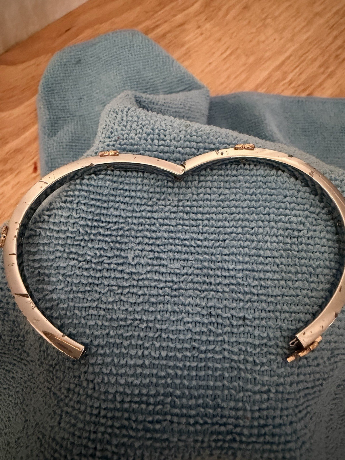 Silver Tone Metal Hinged Bangle Bracelet with Gold Tone Accents, No Stone