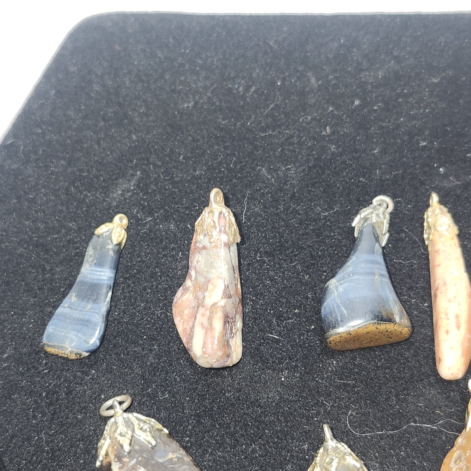 Lot Of 14 Mixed Polished Stone Small Charm Pendants Some W/ Chains Tiger Eye