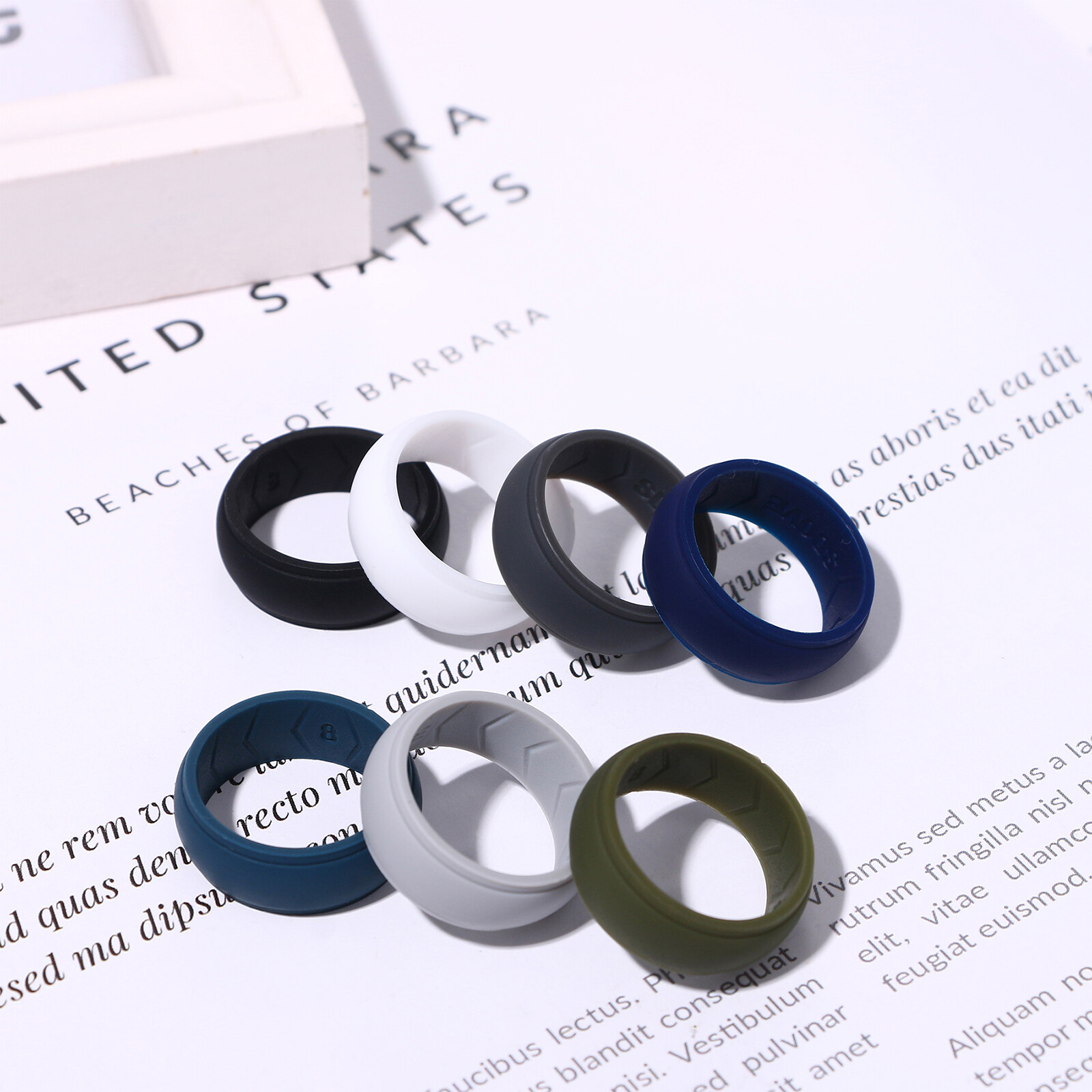 7PCs Men’s 8MM Stackable Silicone Rubber Ring Comfort Sports Wedding Bands #8-14