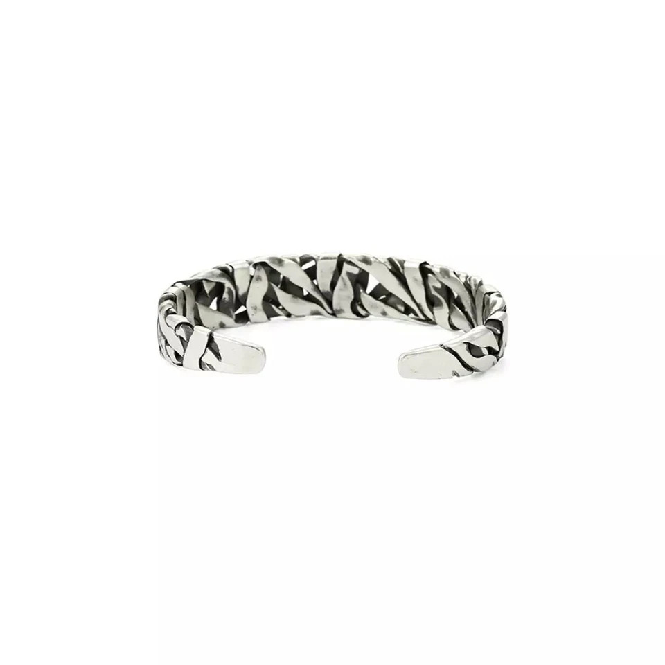 Retro C-Shaped Braided Alloy Men Bracelet Silver Cuff Fashion Jewelry Gift