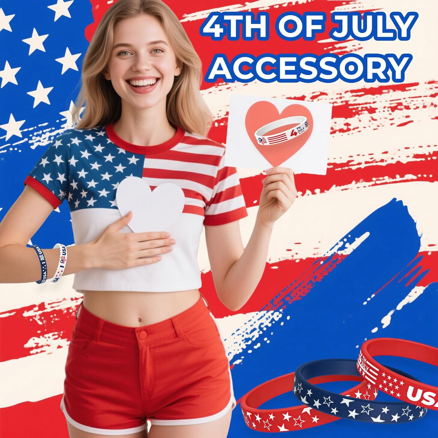 American Flag Silicone Bracelet 18 Pcs 4Th of July Patriotic Wristbands Red Whit