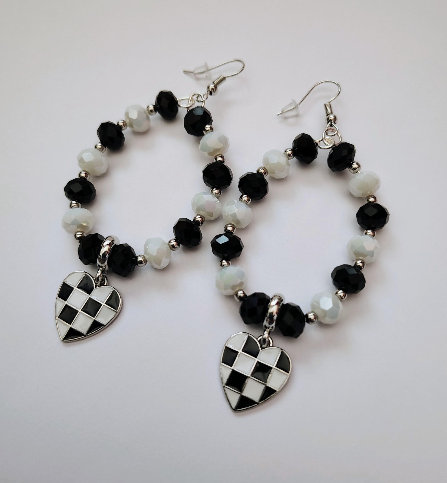 Black and White Checkered Flag Earrings,Car Racing Hoop Earrings,Racing Earrings
