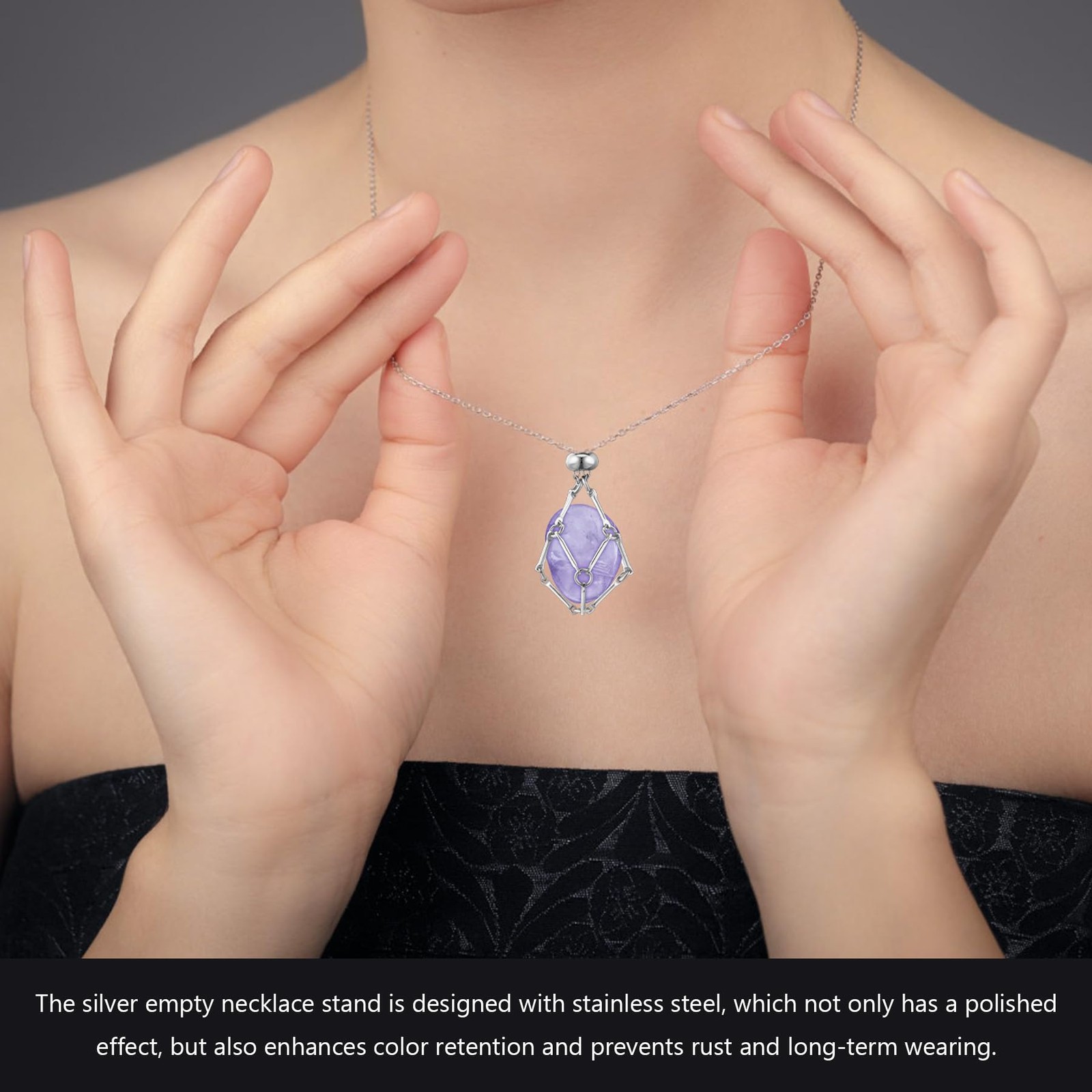 Philbinden 6 Pcs Crystal Necklace Holder Adjustable Empty Stone Holder Neckla…
