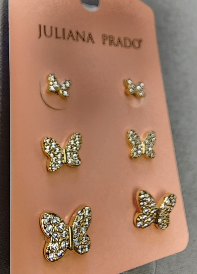 Juliana Prado 18K Gold Plated Borboletas Butterfly Earring Set 4mm, 6mm, 7mm