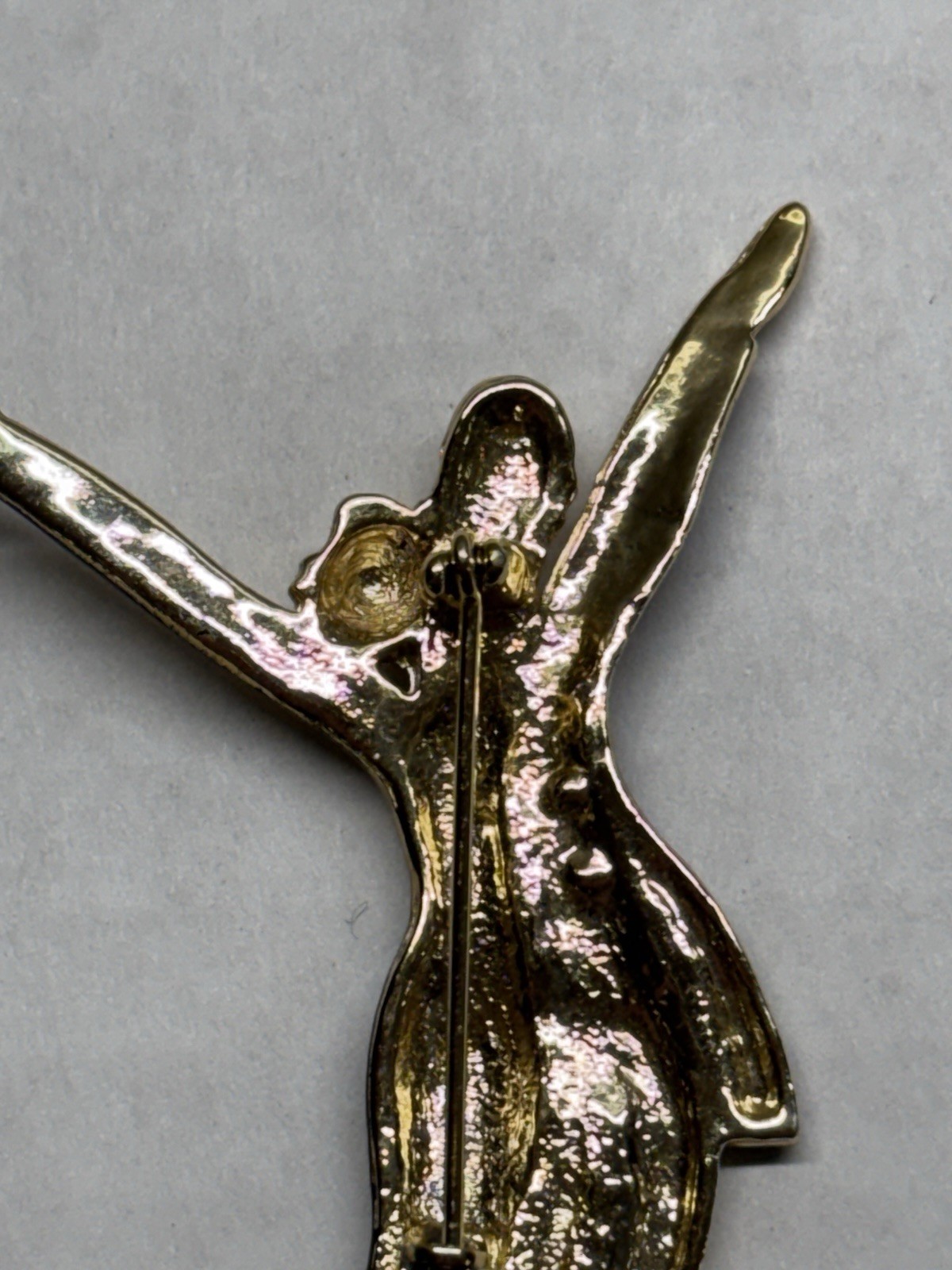 Vtg 3″ Gold Tone Male Female Ballroom Dancer Couple Pin Brooch w/ Rhinestones