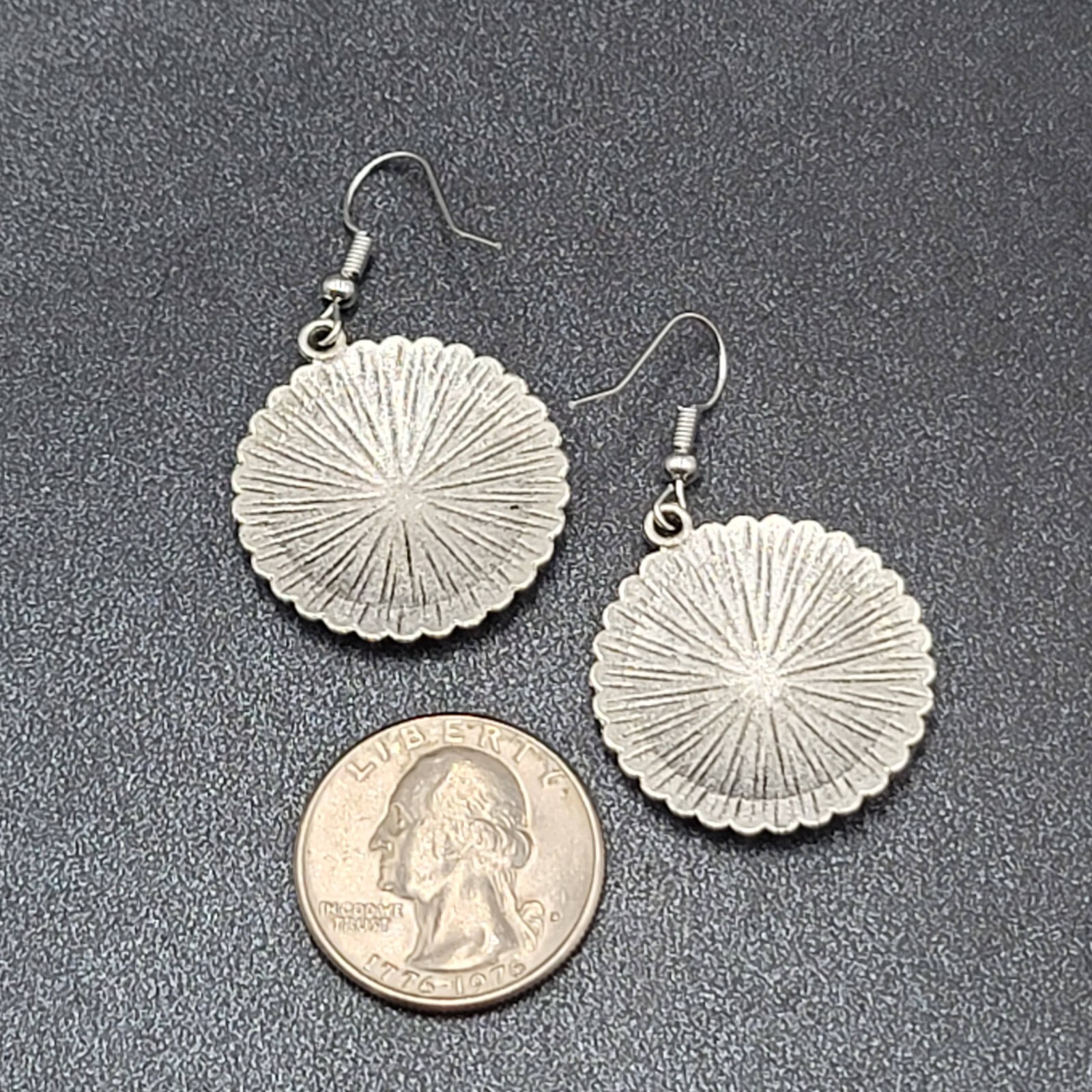 Pierced Earrings Silver tone Enamel Medallion Round Dangle Multicolor 1″