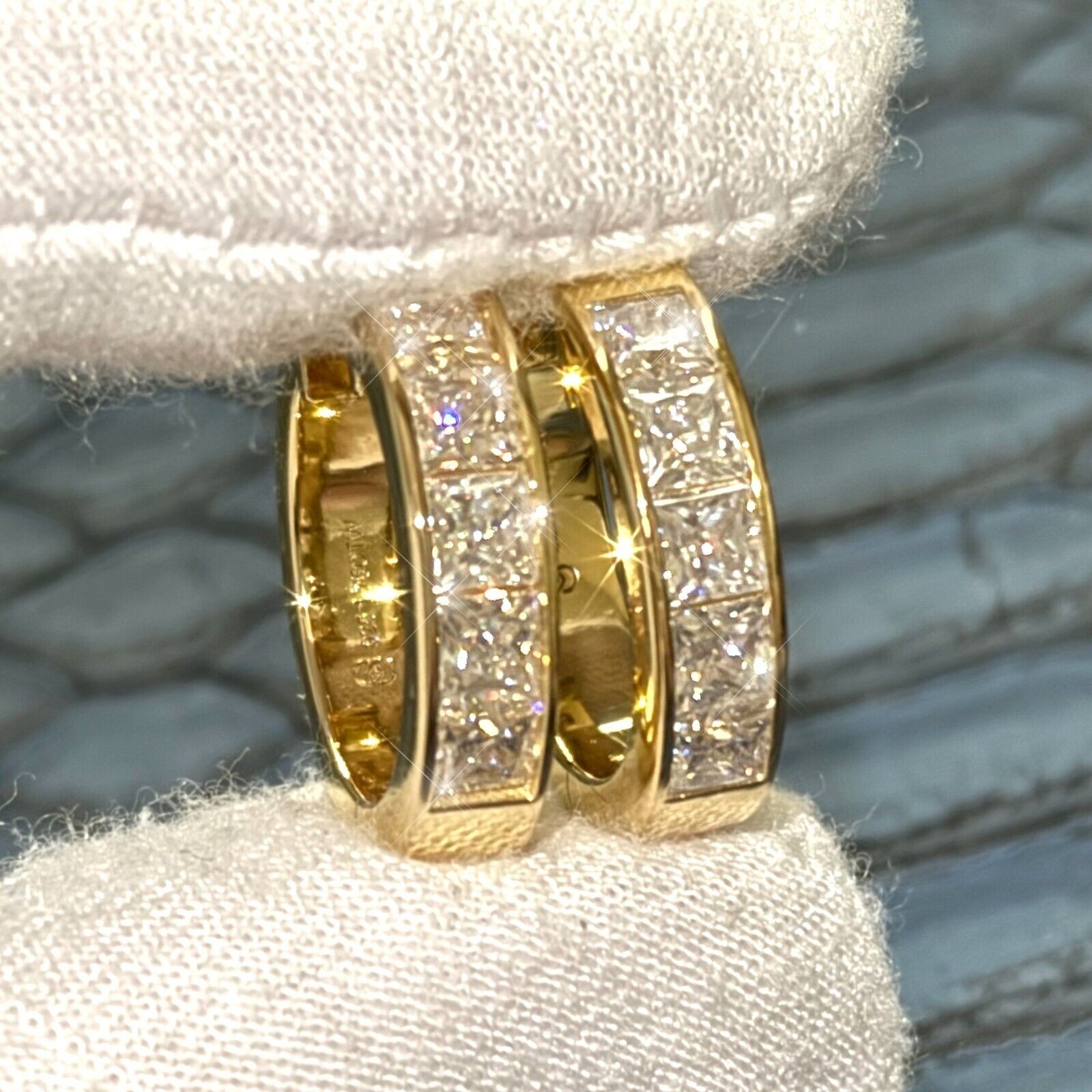 3.50 CTW Princess Cut Moissanite Hoop Earrings 20MM – 925 Silver Gold