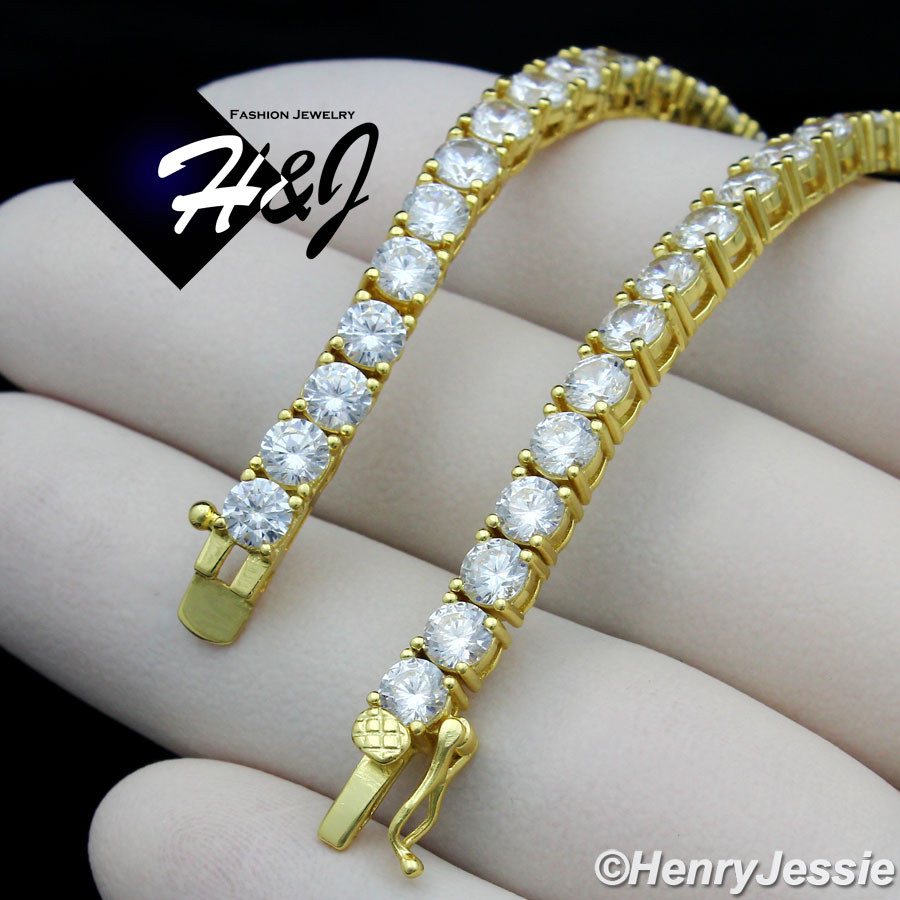 16″MEN WOMEN 14K GOLD PLATED ICY CZ 4MM GOLD 1 ROW TENNIS CHAIN NECKLACE*BGN2