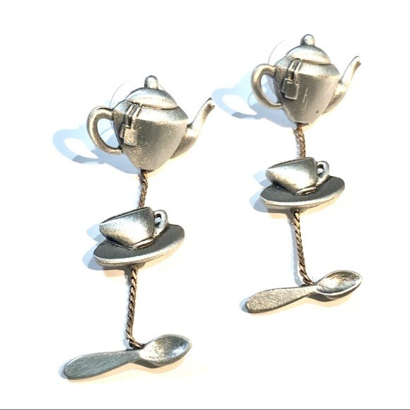 Best Gift Earrings Silver Tone Jewelry for tea coffee lovers