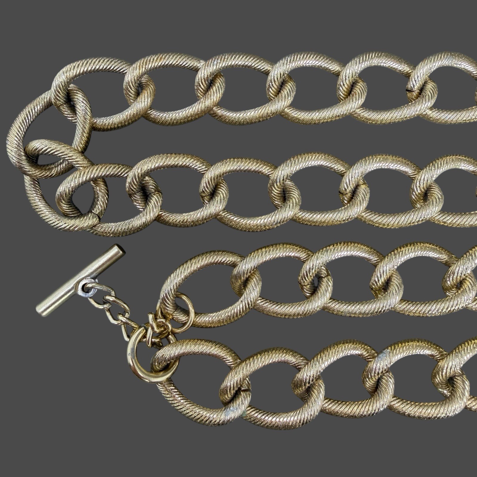 Vintage Lot of 2 Textured Aluminum Chain Link Necklaces Gold Tone & Silver Tone
