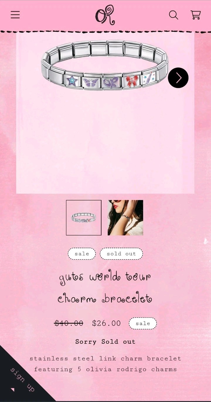 SOLD OUT! Olivia Rodrigo Italian Charm Bracelet OBSESSED & GUTS CHARM TOUR Merch