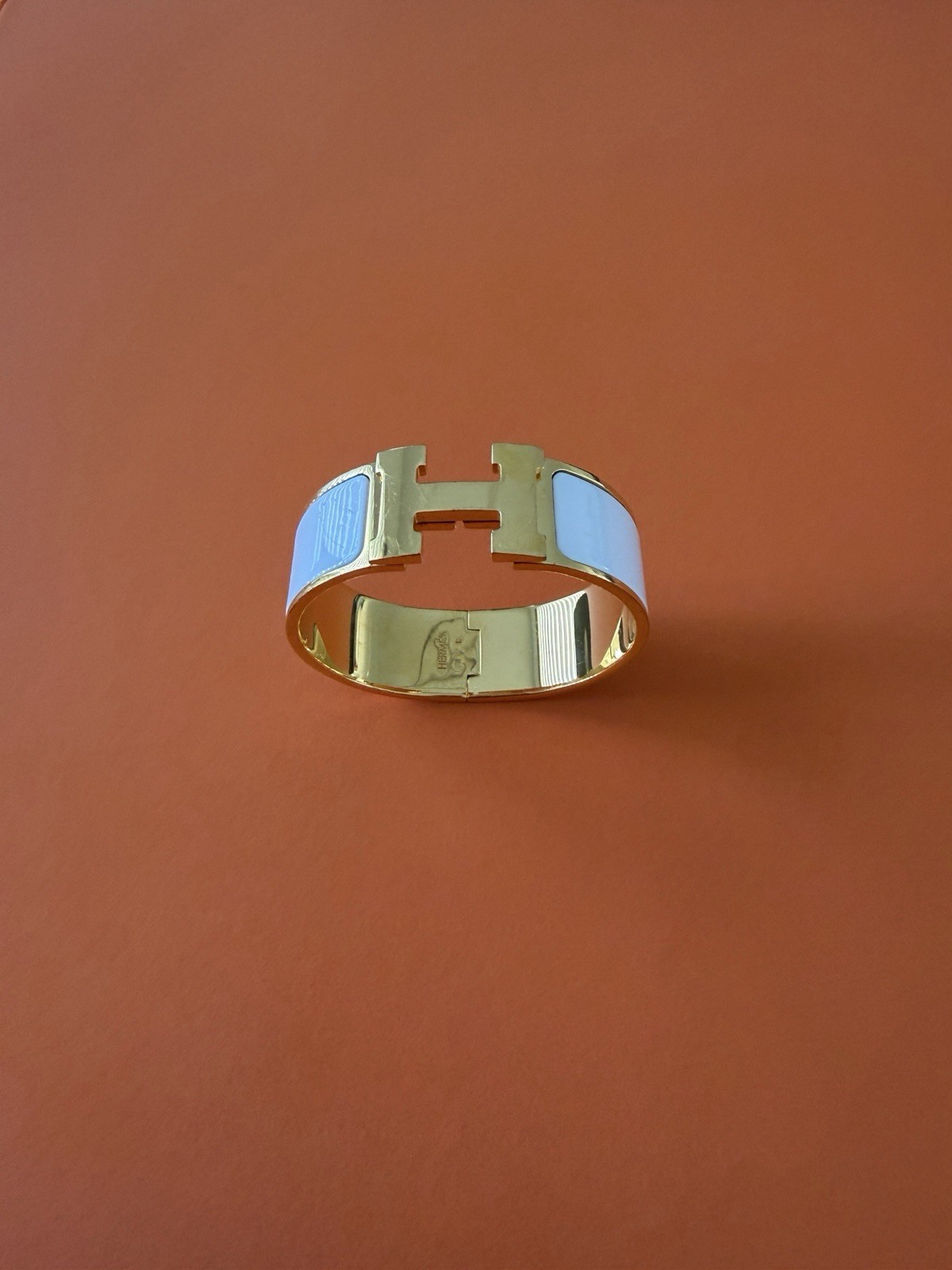 Hermès Clic Clac H Bracelet White Enamel Gold Plated