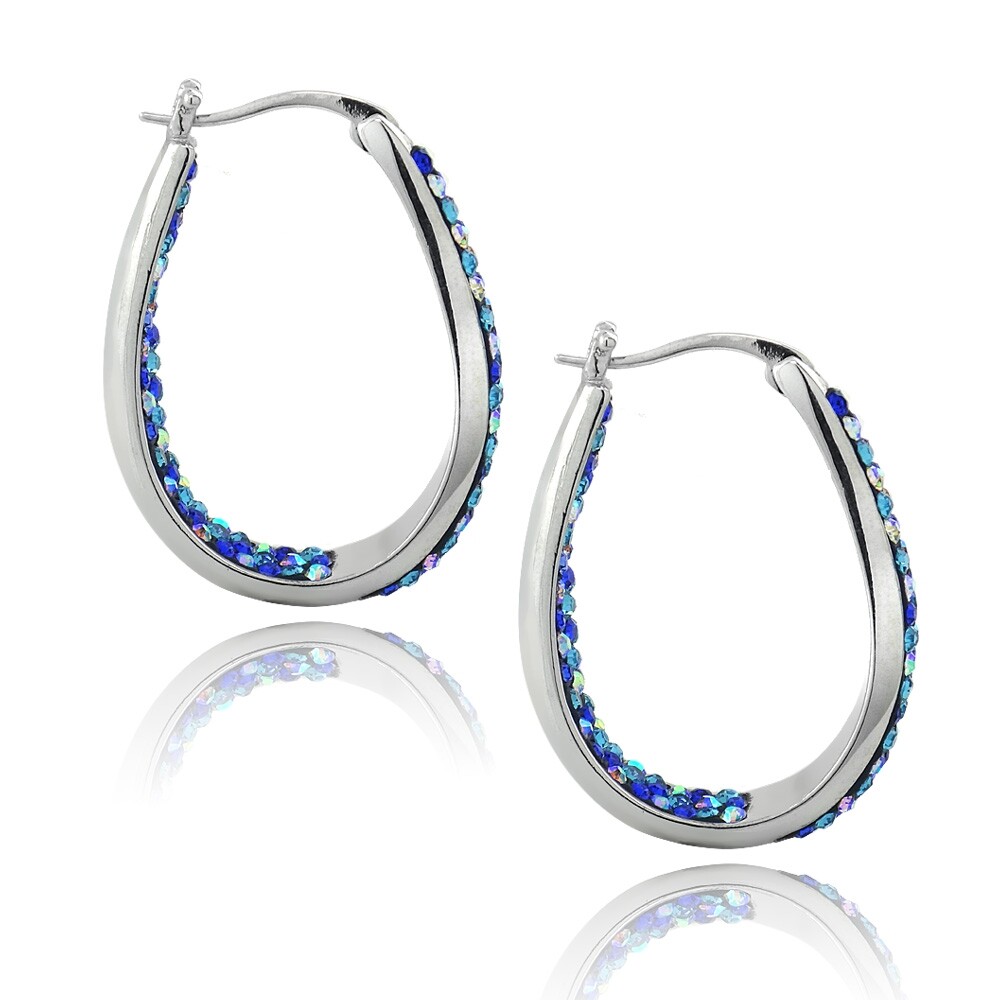 Blue & Aqua Crystal Ombre Inside-Out Oval Hoop Earrings
