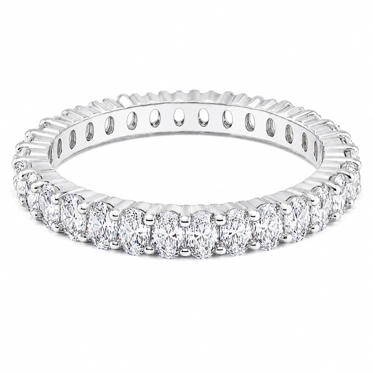 Warm Fortune Full Eternity Oval Cut Pave Band Statement Ring for Women, 18K Whit