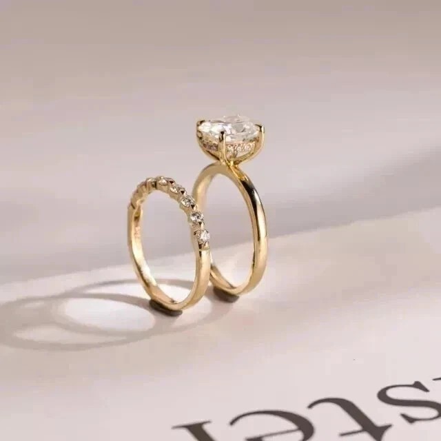 2Ct Oval Cut Simulated Diamond Bridal Set Ring 14k Yellow Gold Plated