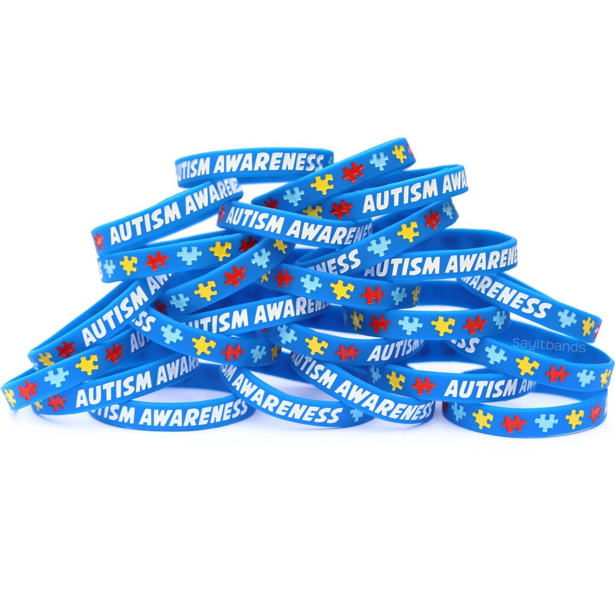 100 Autism Awareness and Support Wristbands – Puzzle Piece Awareness Bracelets