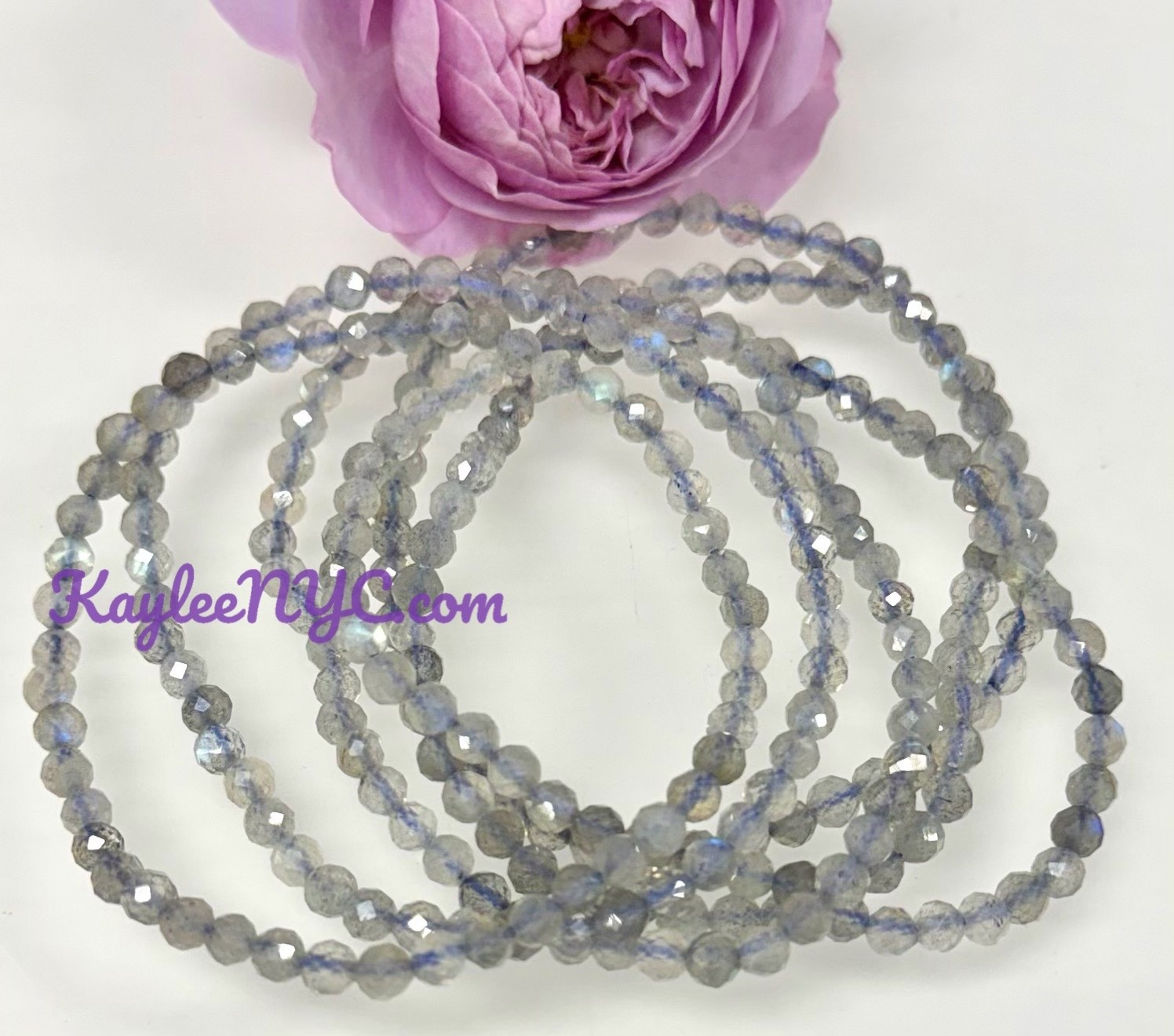 Wholesale 6 Pcs Natural 4mm Faceted Labradorite 7.5” Stretch Bracelet