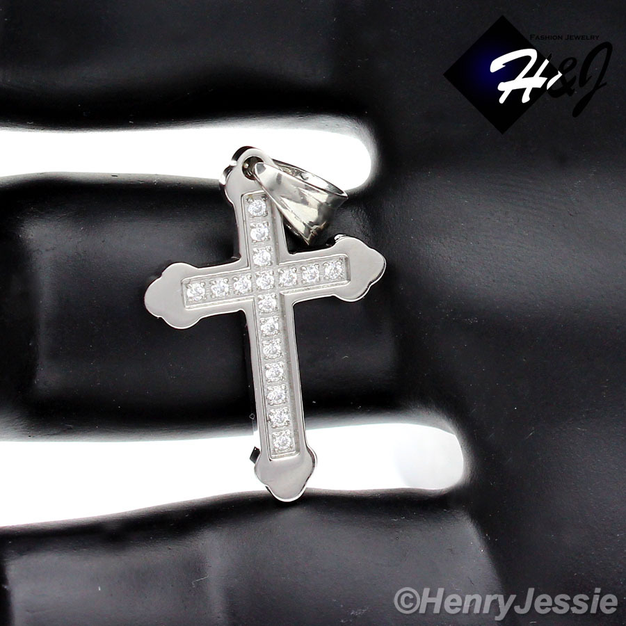 18″Stainless Steel 2mm Silver Box Chain Bling Cubic Zirconia Cross Pendant*P53