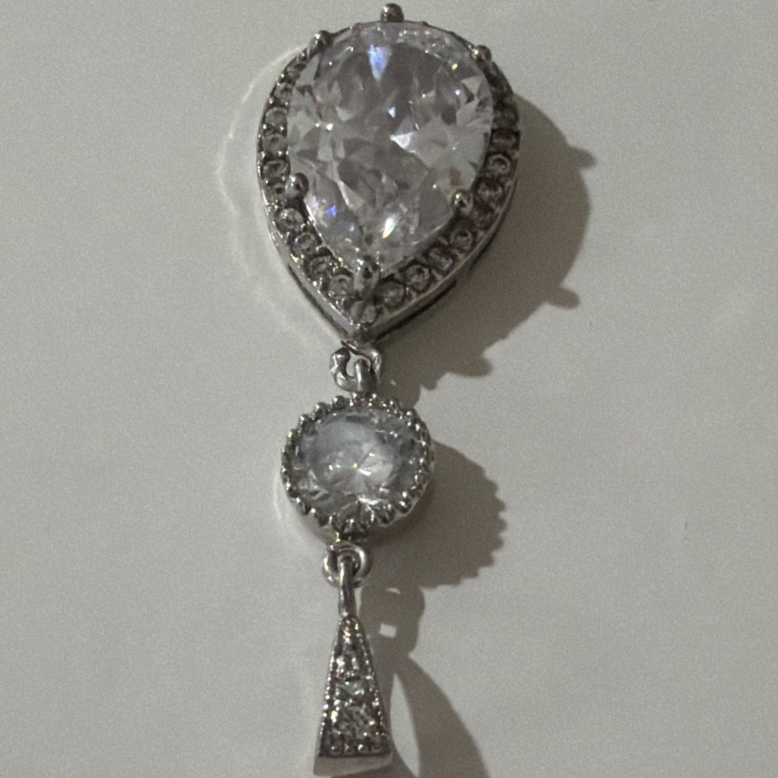 Silver Plated Clear Cubic Zirconia Teardrop Halo Charm Pendant, Pave Bail