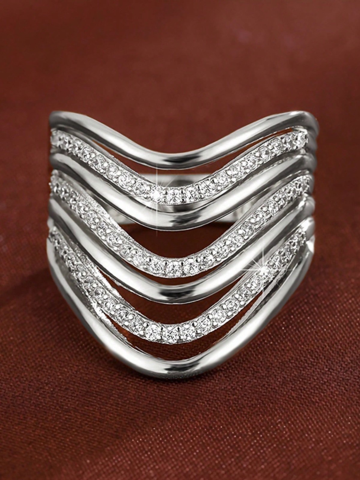 Elegant Cubic Zirconia Ring Wide Band Hollow Women’s Party Jewelry Gift for Her