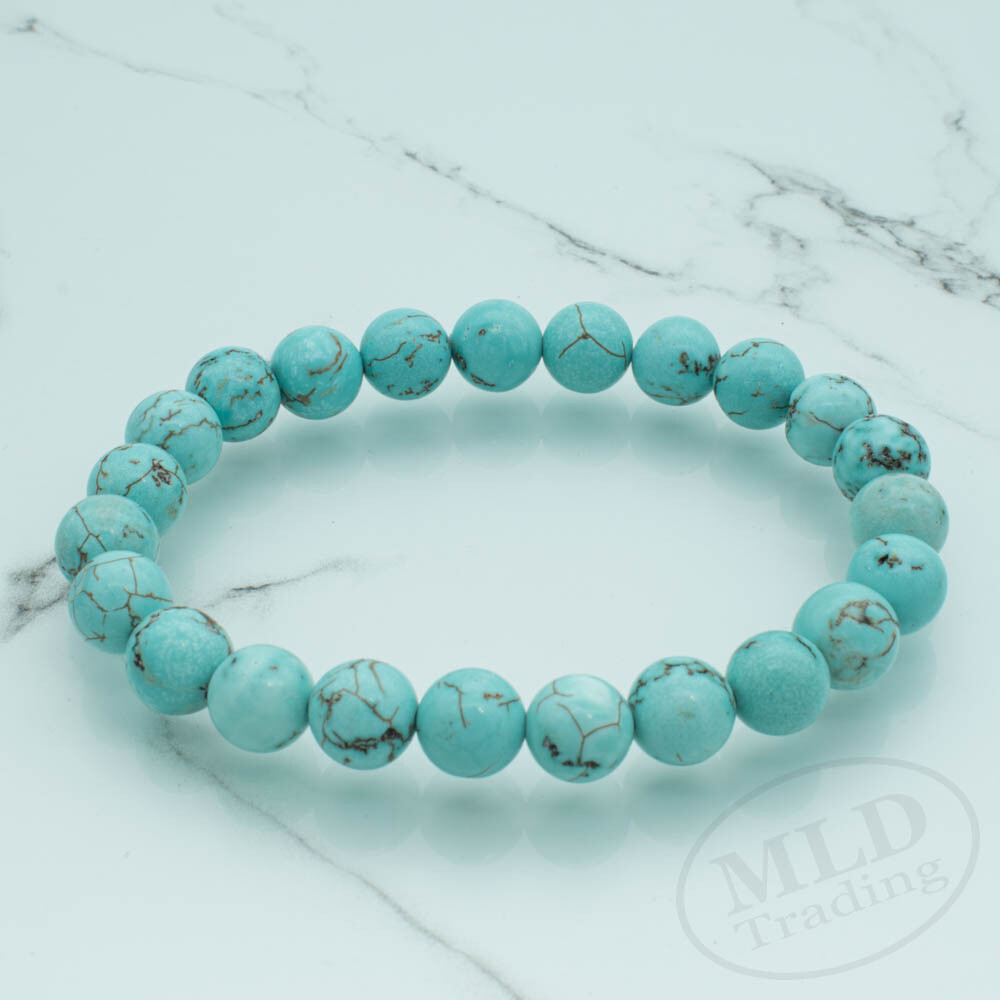 Natural Blue Turquoise Stretch Bracelet 7″ – 4mm/6mm/8mm/10mm/12mm Bead Options