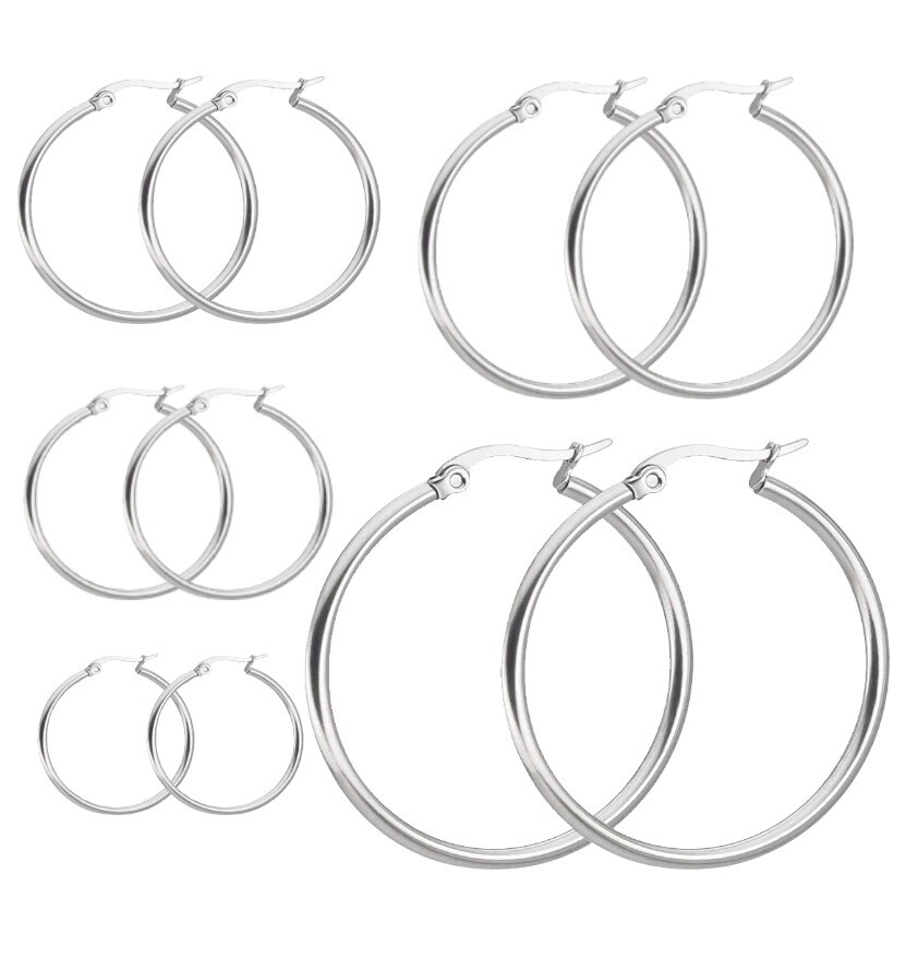 Sterling Silver Hoop Earrings Silver Smooth Round Shaped for Women 10MM-60MM USA