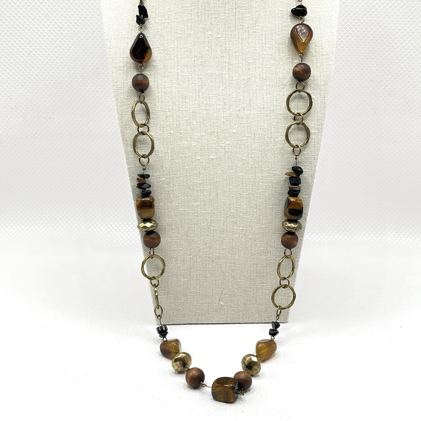 You & I Gold Tone & Mixed Materials Brown Bead Tiger Eye 28” Necklace