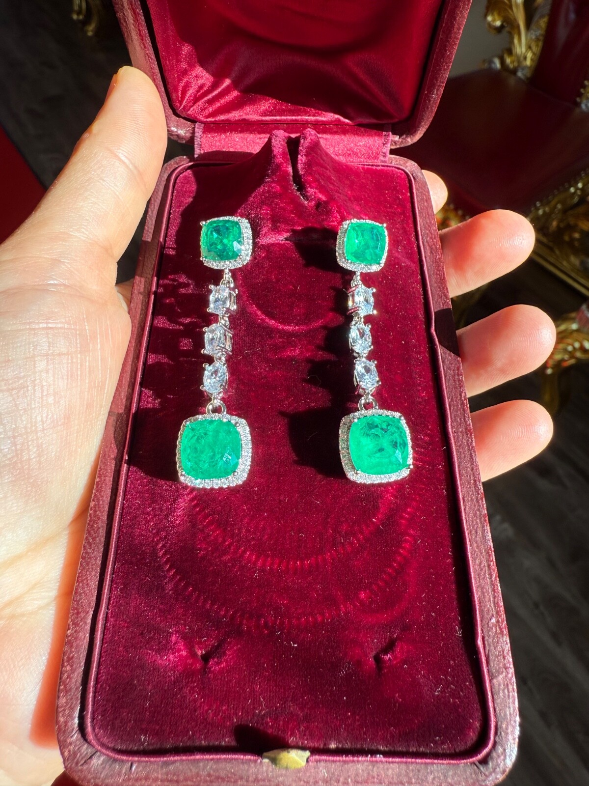 Star Of Hollywood, Emerald Dangle Drop Earrings
