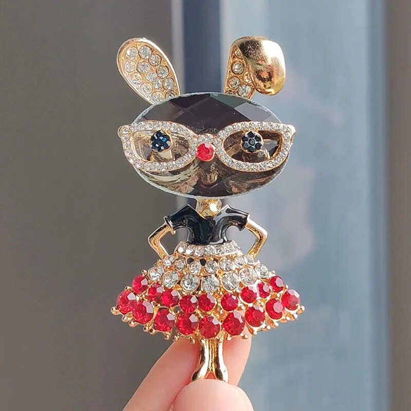 Easter Spring Bunny Crystal Rhinestone Brooch Pin Rabbit Animal Jewelry Gift