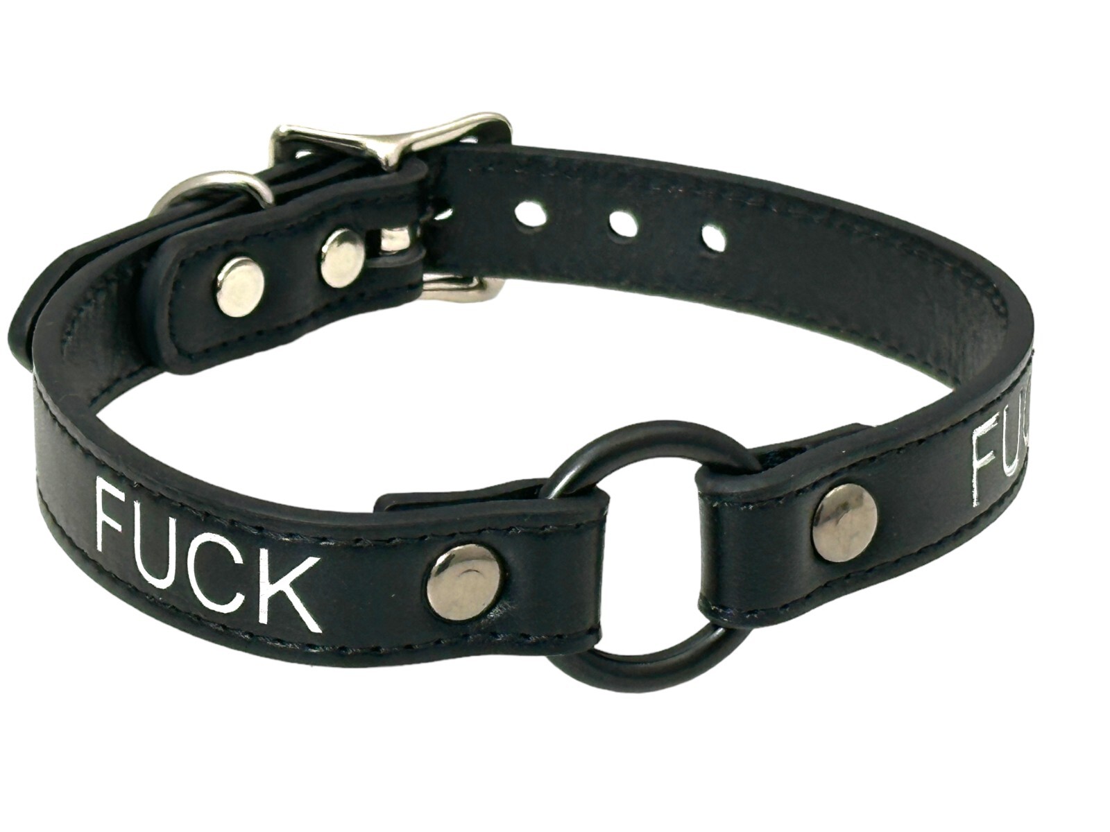 Name BLACK Ring Choker BDSM Collar Vegan Leather Necklace O Ring Fetish