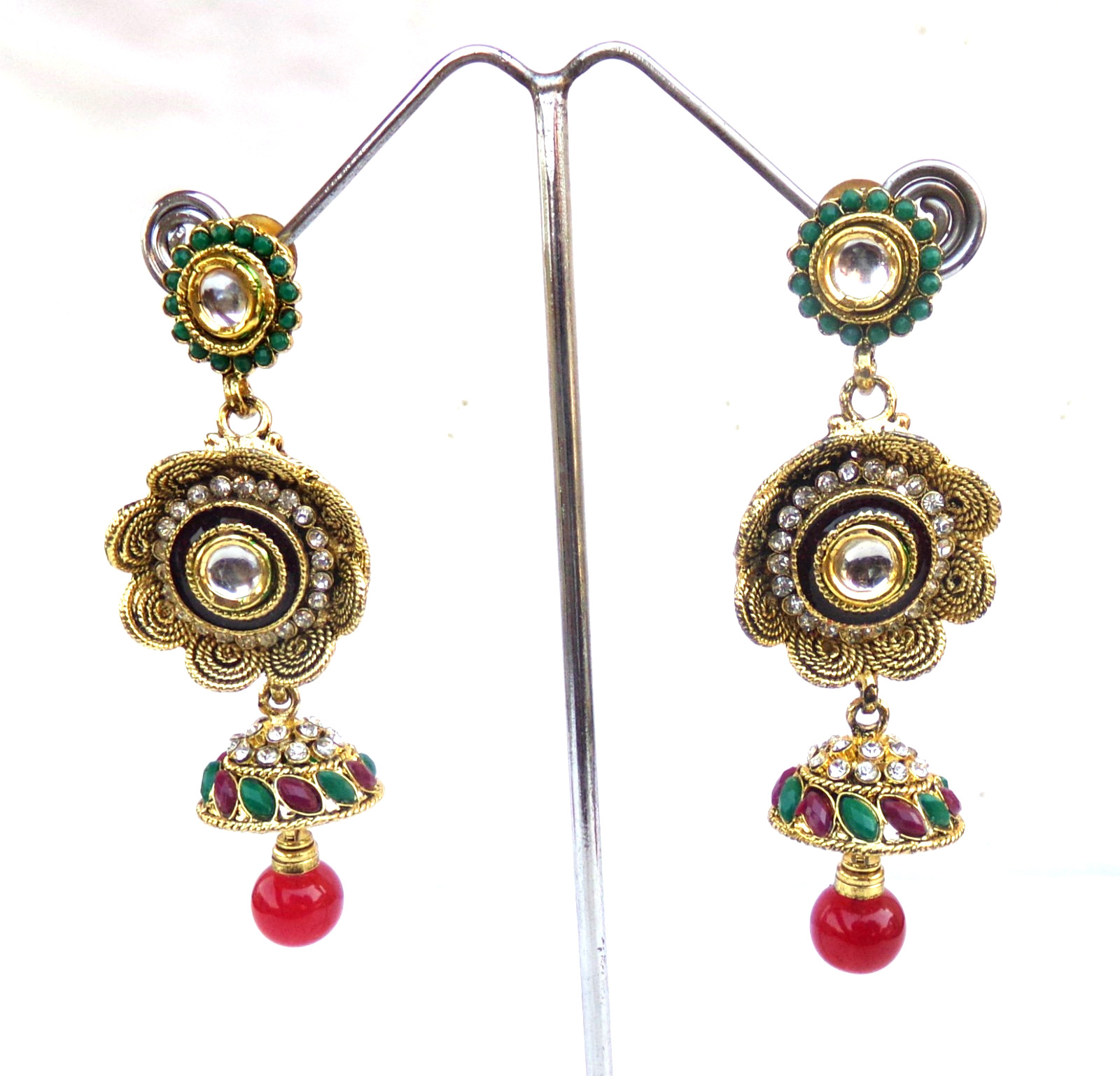 South Indian Traditional Gold Plated Kundan Jhumka Earrings for Girls and Women