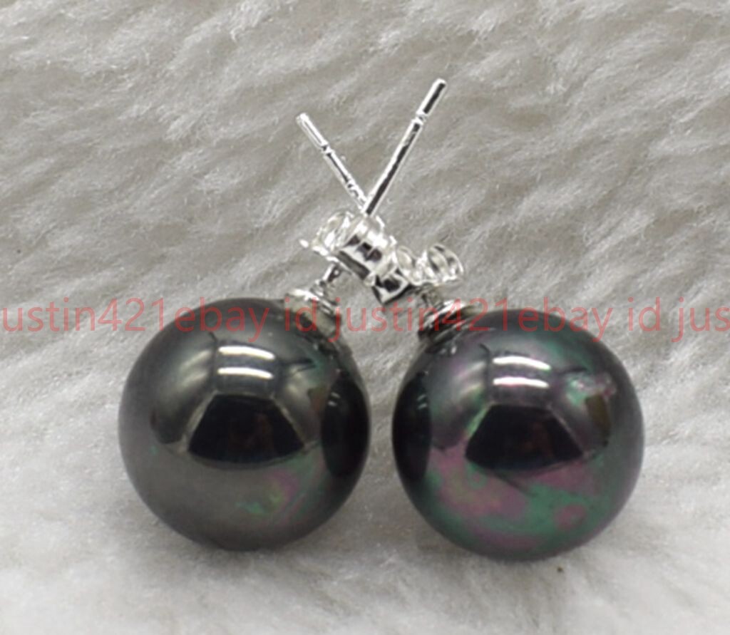 8/10/12/14mm Natural Multicolor Round Shell Pearl Beads 925 Silver Stud Earrings