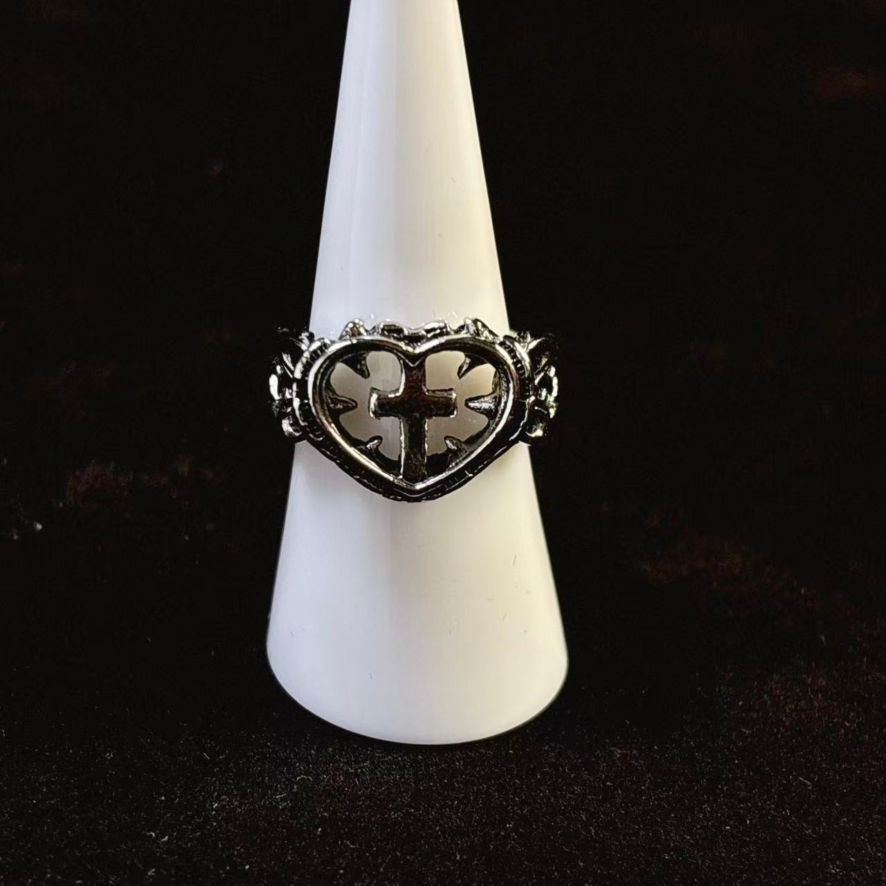Punk subculture cross heart unisex adjustable open ring