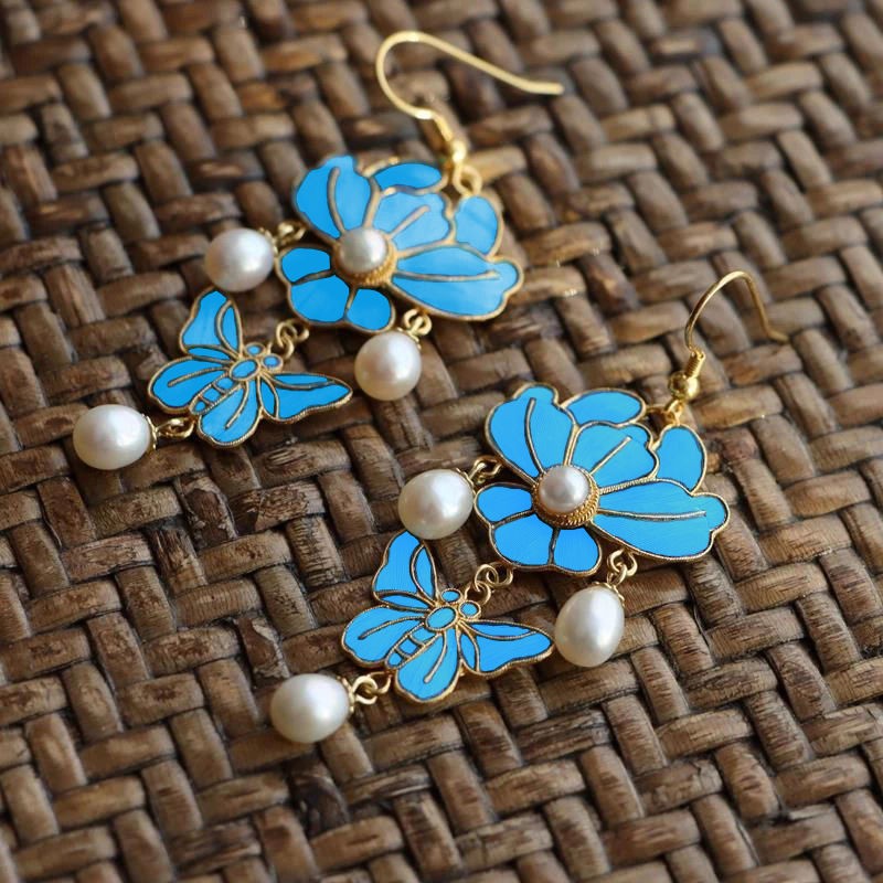 Butterfly Flower Earrings Chinese Style Hanfu Vintage Ethnic Jewelry