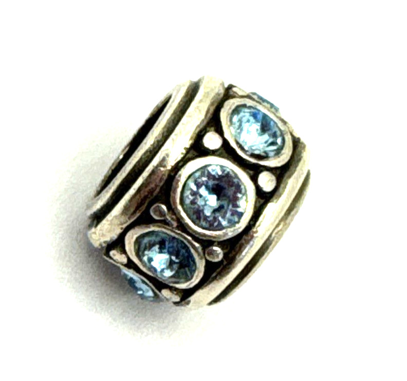 Brighton Glam Light Aqua Blue Row of Crystals Sparkle Silver Spacer Bead