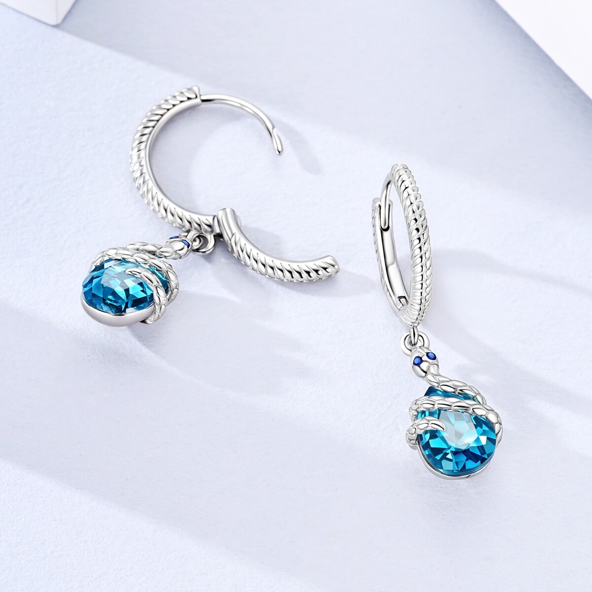 MULA 925 Sterling Silver Wrap Snake Hoop Earrings Blue AAA CZ For Women Jewelry
