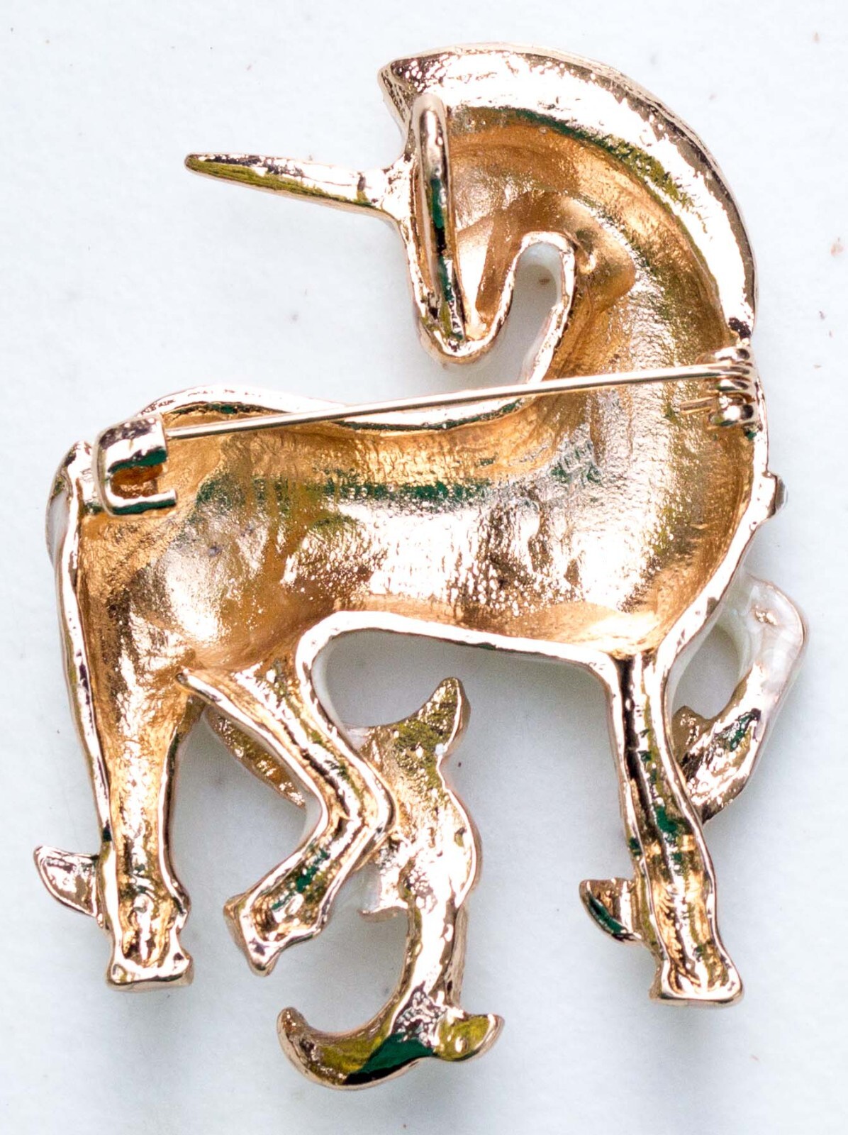 Swirled White Enamel & Crystal Unicorn brooch / pin / pendant. NWOT