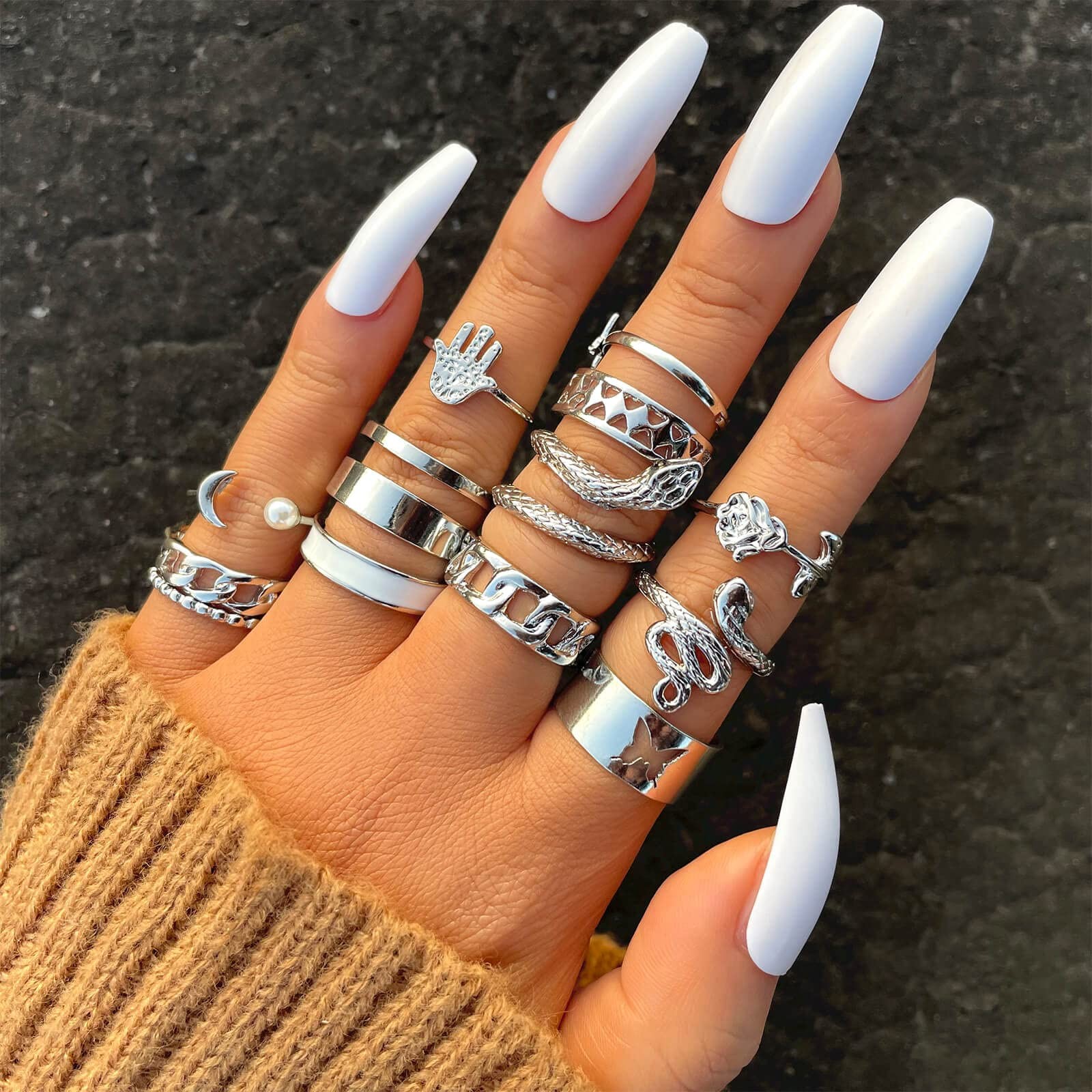 60 Pcs Silver Stacks Ring Sets for Non Tarnish, Dainty Vintage Stackable Ring…