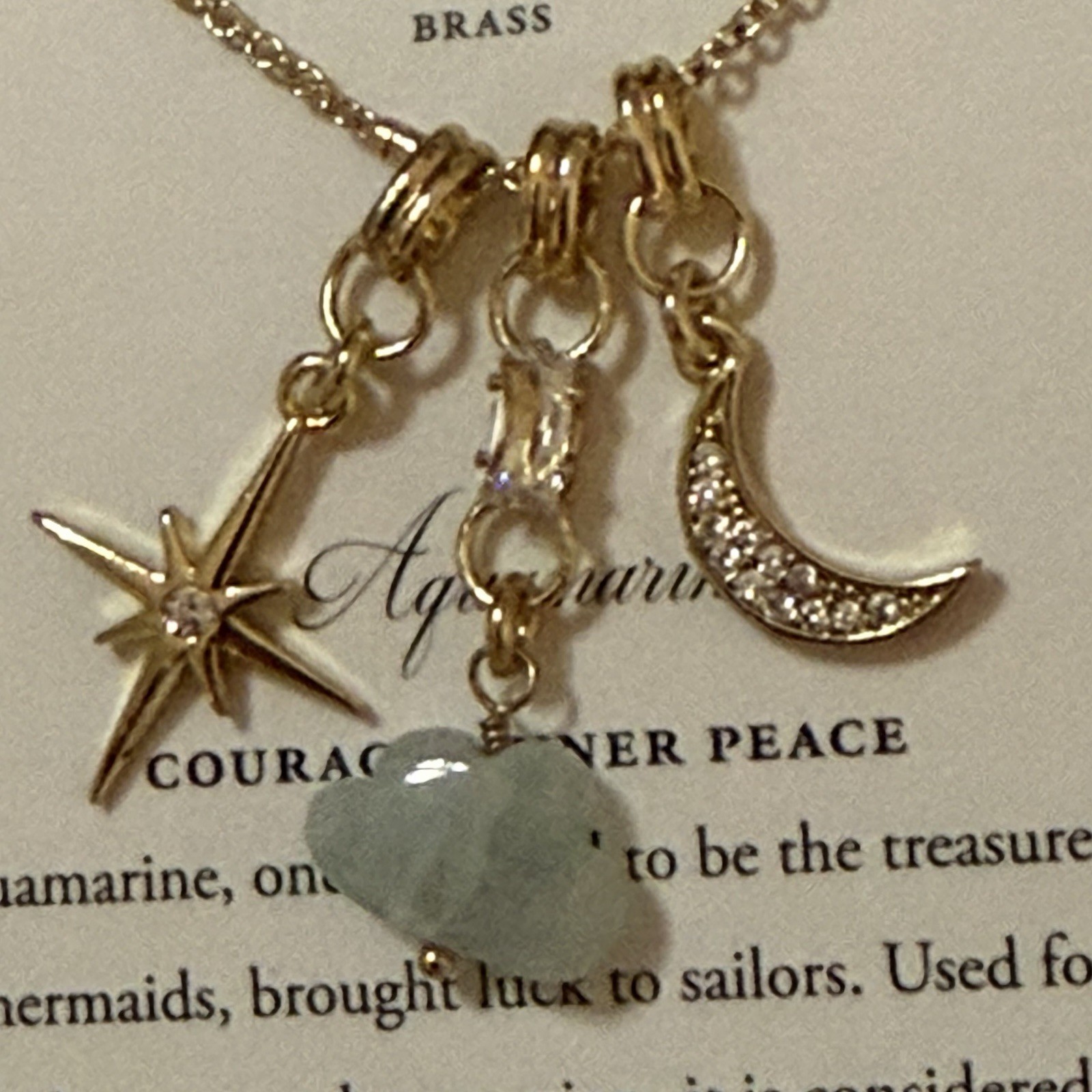 Luna C Norte Necklace Brass Genuine Stone 3 Pendant Star Moon And Aquamarine