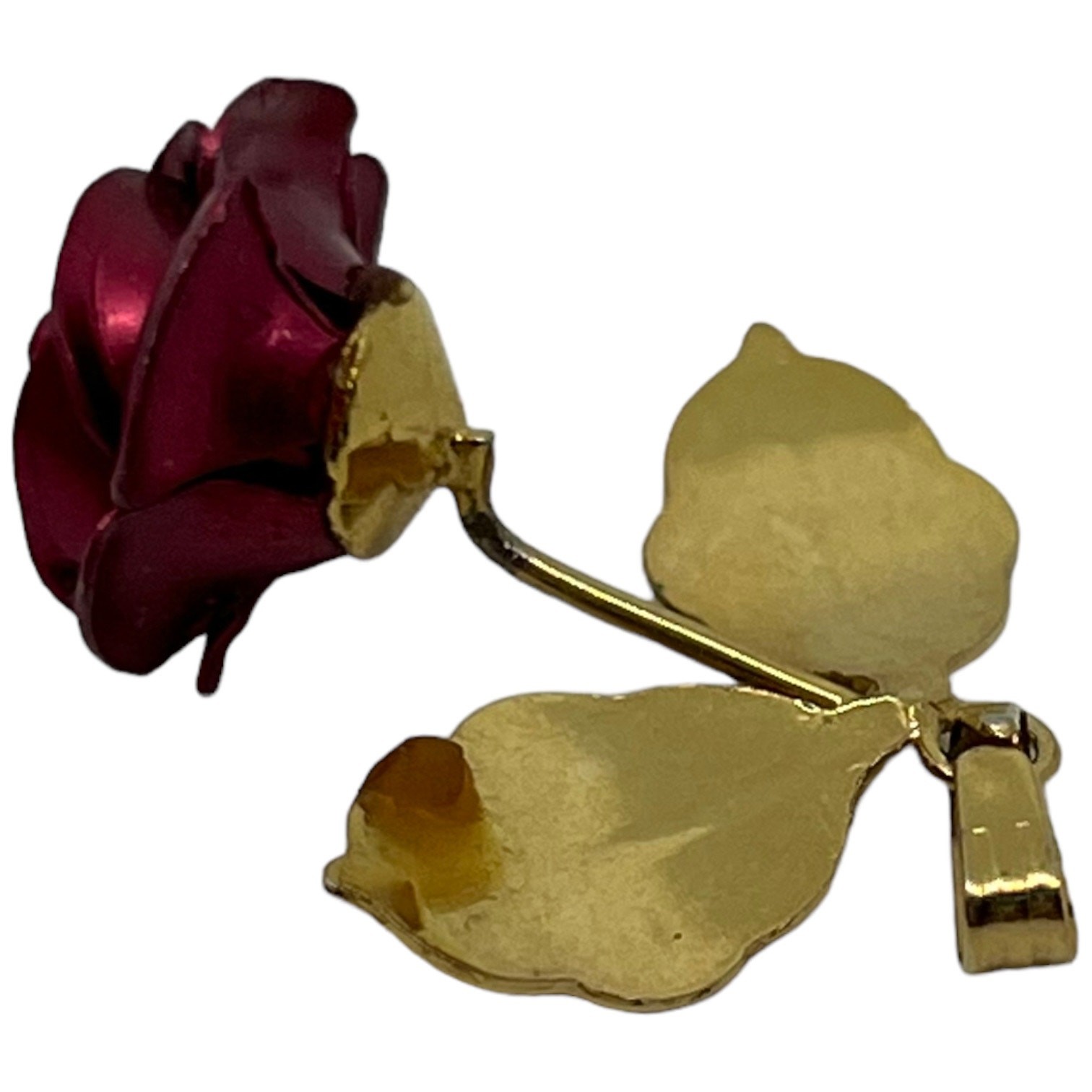 Deep Red Rose Golden Leaf Pendant