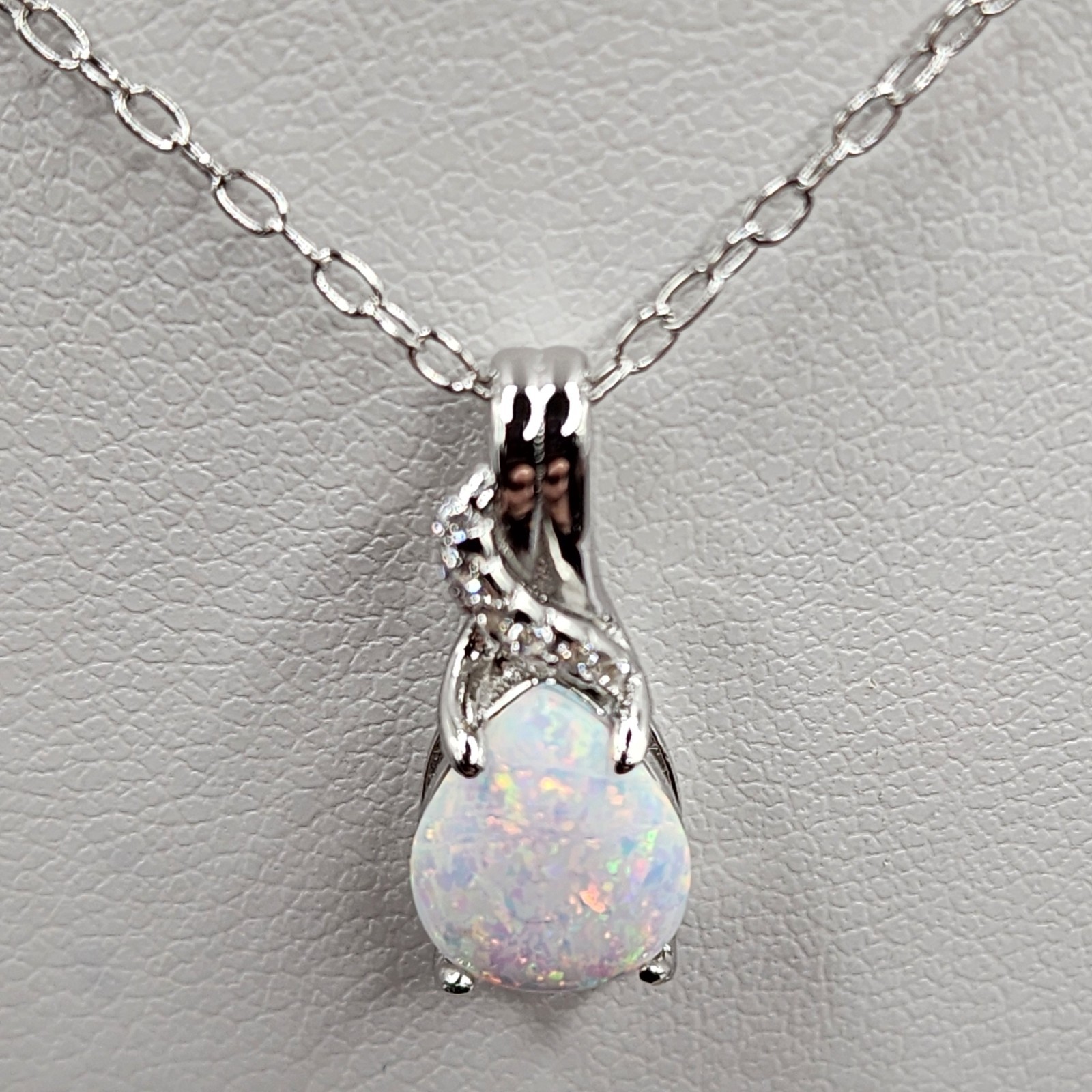 925 NEW Sterling Silver Pendant &Earrings Set Lab Created Opals &CZ