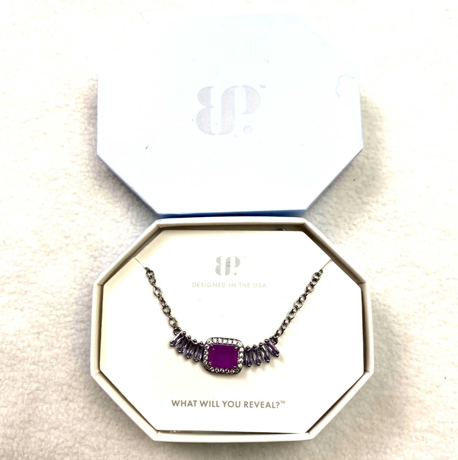 BP Bomb Party Necklace Purple Fluorite Hematite Plating & Quartz 18” NWT $148