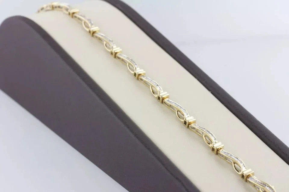 7CT Baguette Cut Simulated Diamond Unisex Tennis Bracelet 14k Yellow Gold Plated
