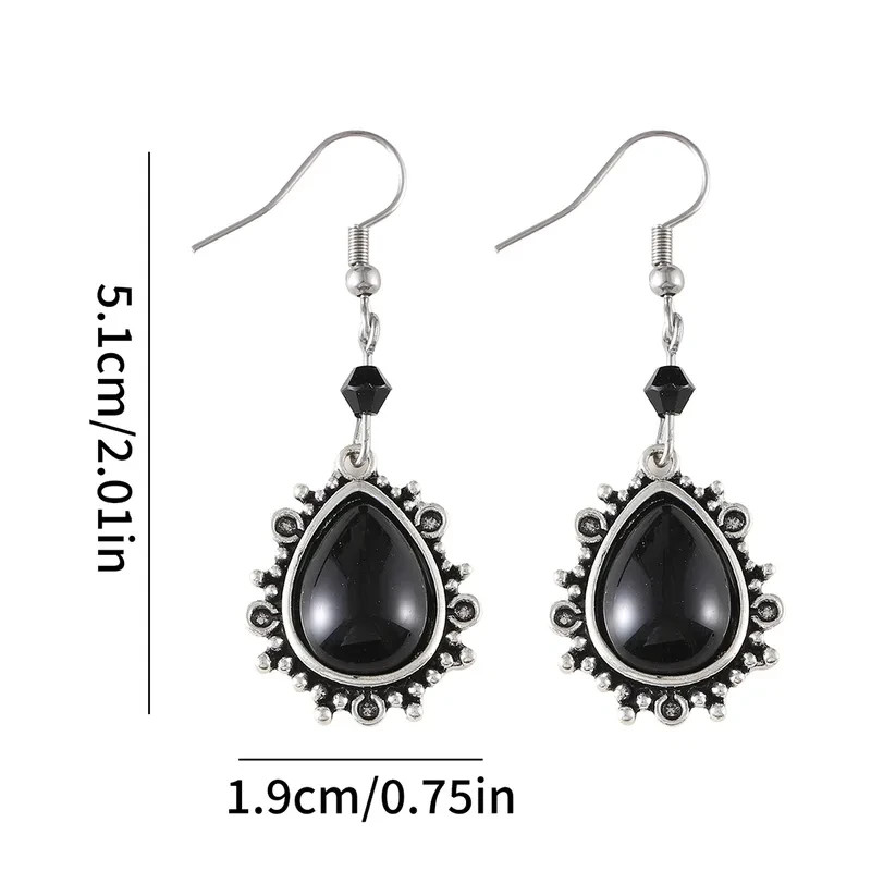 Ladies Fashion Retro Water Droplet Hook Earrings Black