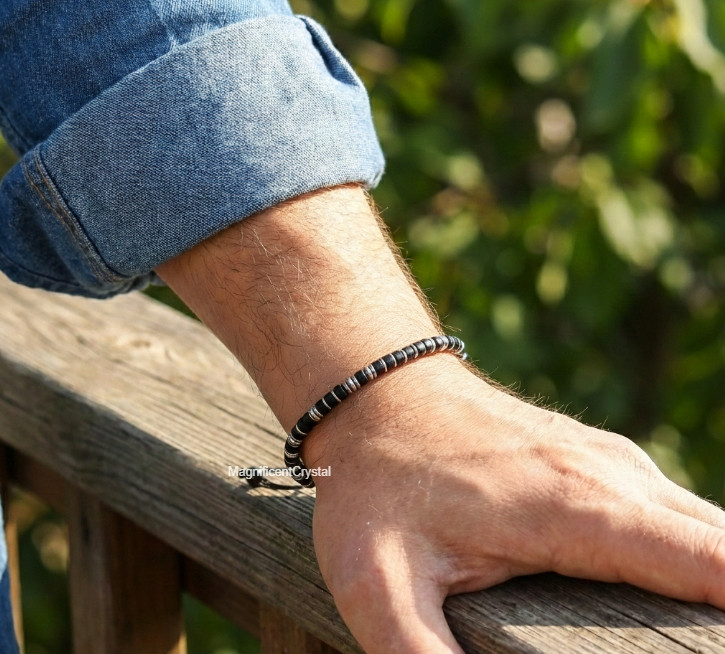 Black Tourmaline Hematite Men Bracelet Protection Spiritual Armor Stone Jewelry