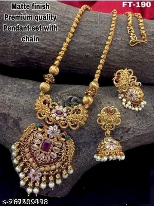 Antique Gold Matt Finish Necklace South Indian Kundan Ethnic Wear Jewelry