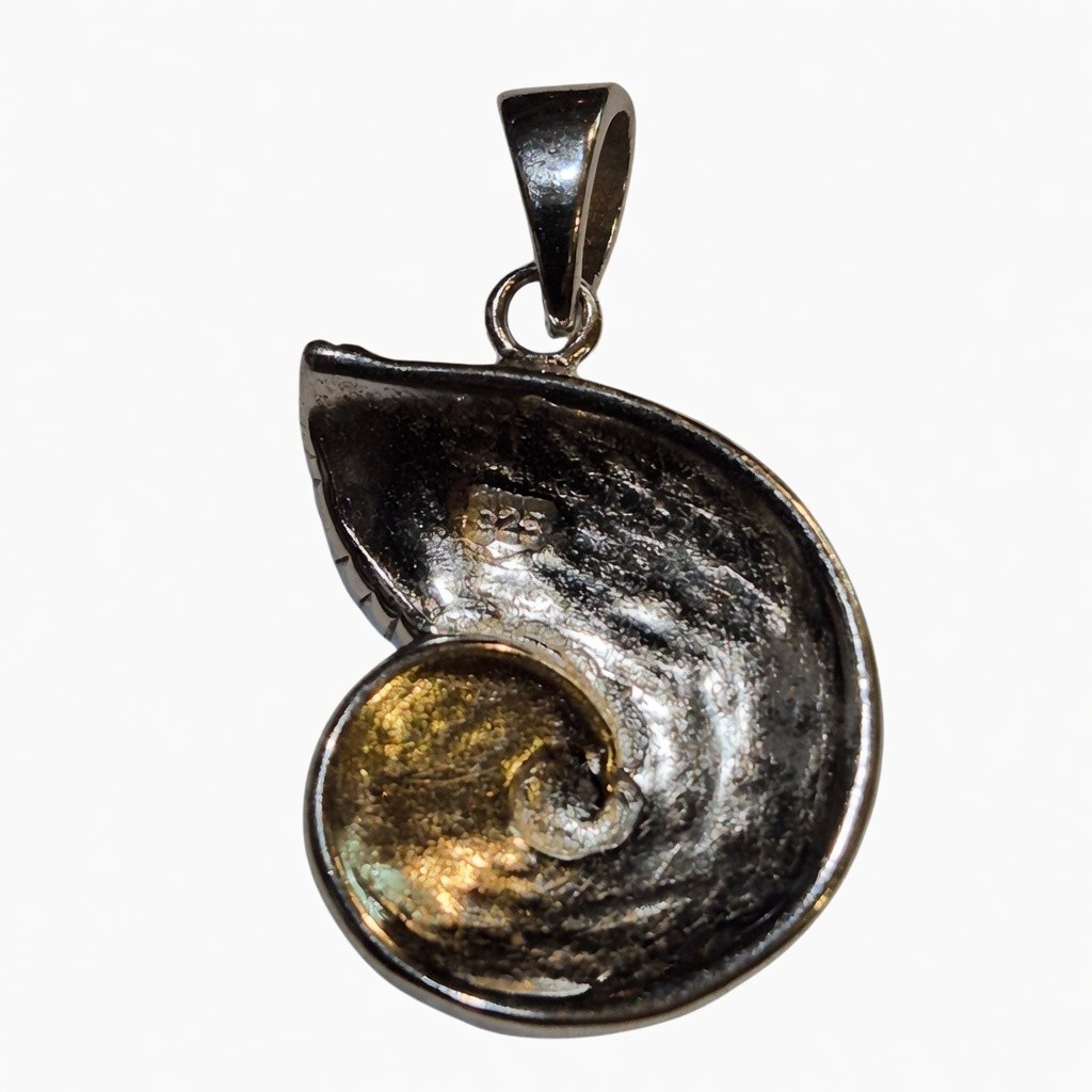 925 Silver Opal Spiral Nautilus Shell Charm Pendant, Blue/Green 26.2mm, 3.8 Gram