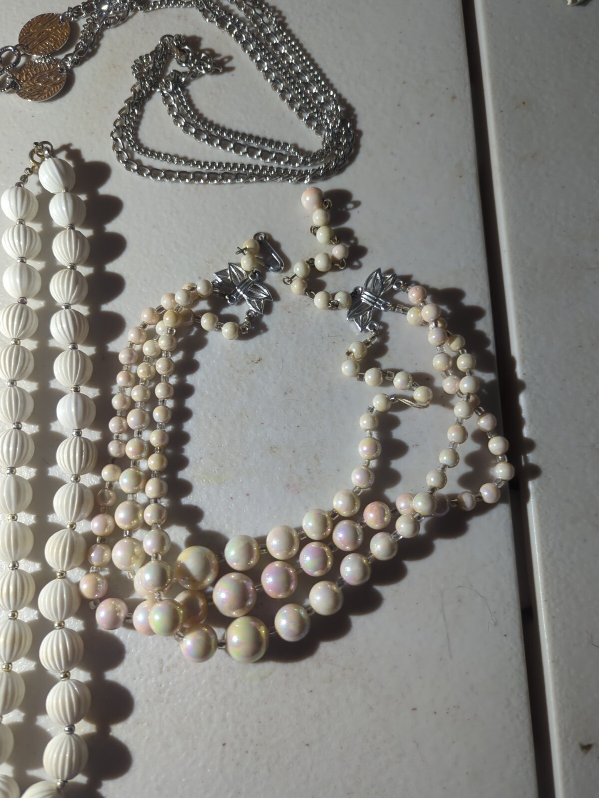 Assorted Metal & Plastic Costume Jewelry ~ Pink, Red, White, Gray ~ 6 Pieces