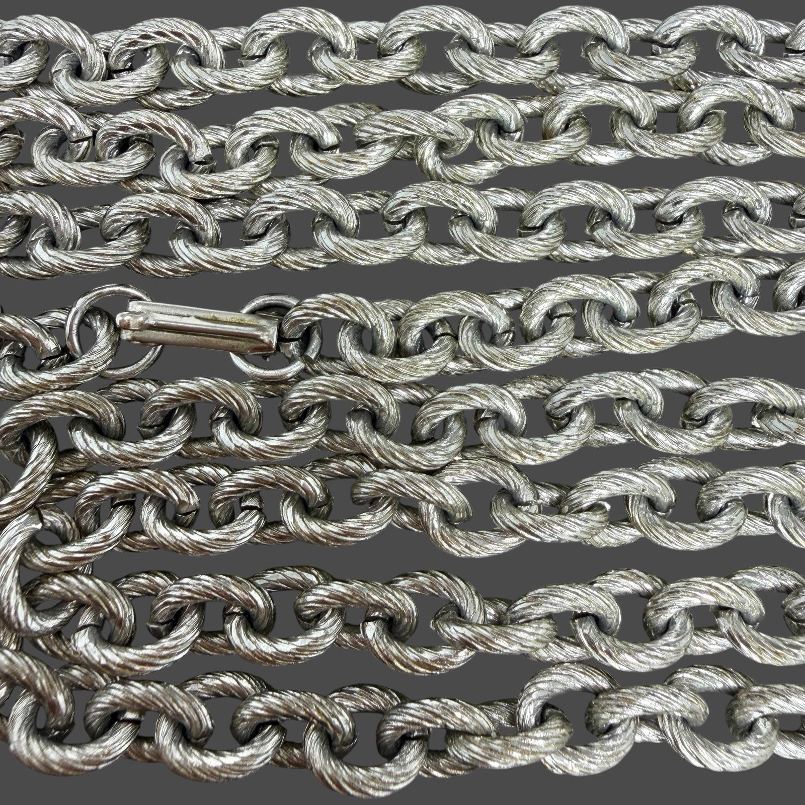 Vintage Lot of 2 Textured Aluminum Chain Link Necklaces Gold Tone & Silver Tone