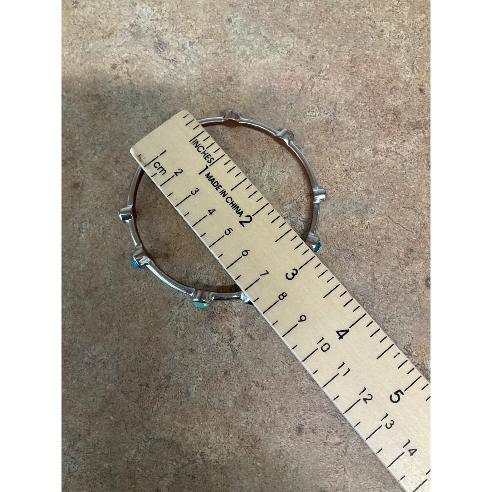 Silver Tone Bangle Bracelet Multi Color Crystal Bezel Station Slip On Jewelry